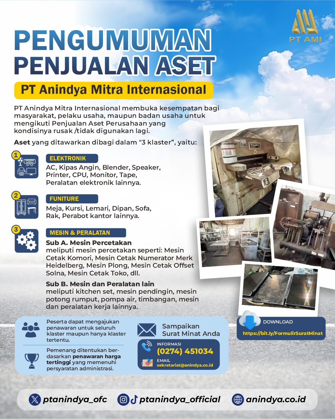 PENGUMUMAN PENJUALAN ASET PT ANINDYA MITRA INTERNASIONAL